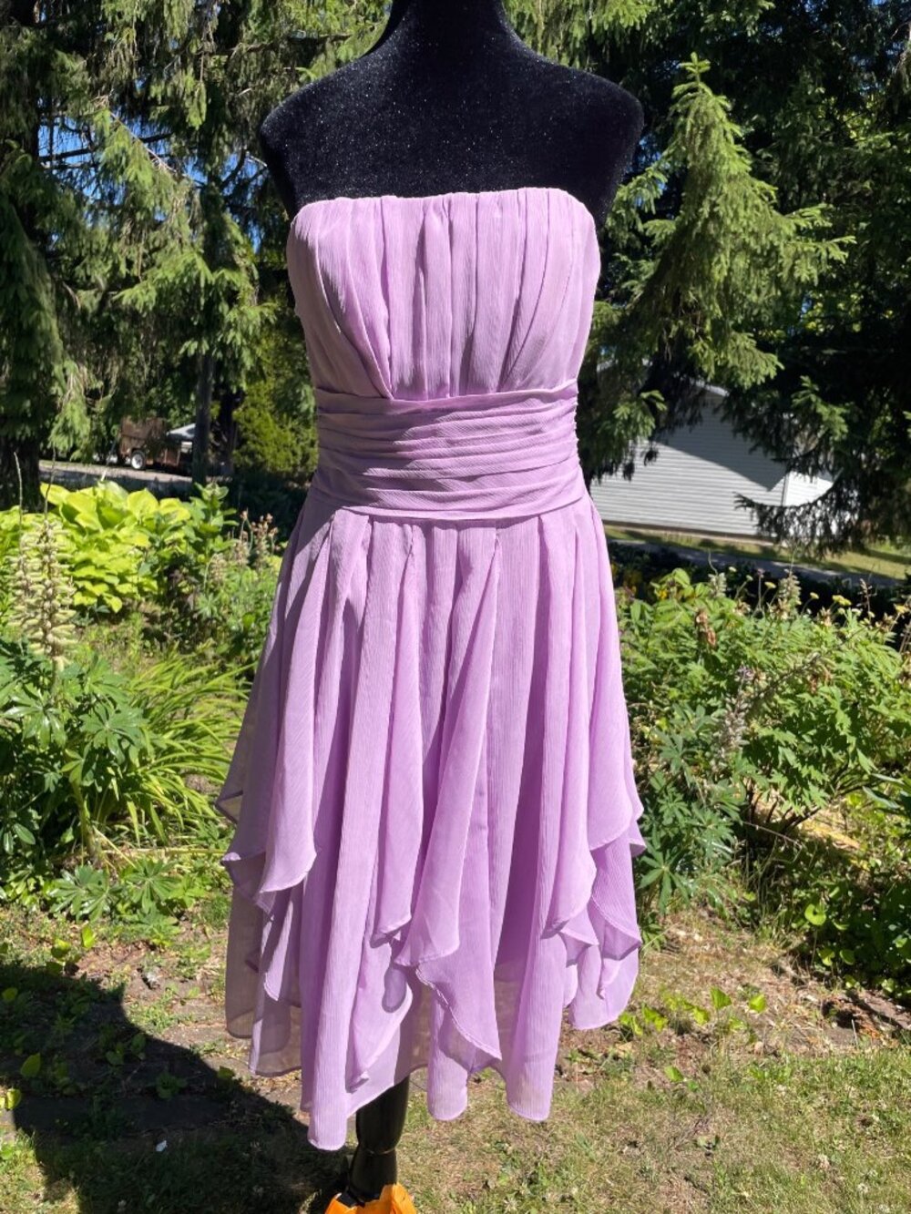 Y2K Lilac Fairycore Homecoming Dress Sz 2 Lavender Chiffon Handkerchief Hem Prom